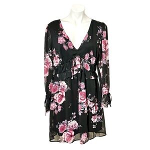Xhilaration Floral Long Sleeve Dress Size Medium Black/Purple